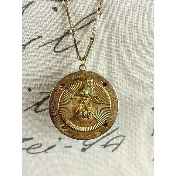 B11 Kramer I Love You Medallion Necklace Vintage Angel Heart Statement Celestial - Picture 1 of 13